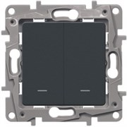 Legrand Etika антрацит выключатель 2-клавишный с подсветкой/индикацией, авт.клеммы, 10 AX, 250 В 672604