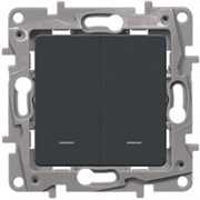 Legrand Etika антрацит переключатель 2-клавишный с подсветкой, 10А, авт. клем 672616