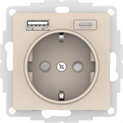 Systeme Electric AtlasDesign бежевый розетка 16А с USB A+C (5В/2,4А/3 А, 2х5В/1,5А), мех ATN000232