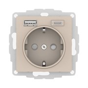 Systeme Electric AtlasDesign песочный розетка 16А c 2 USB A+C, 5В/2,4А/3,0А, 2х5В/1,5А, механизм ATN001232