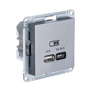 Systeme Electric AtlasDesign сталь USB розетка A + тип-C 45W высокоскор.заряд. QC, PD, механизм ATN000929