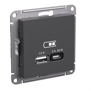 Systeme Electric AtlasDesign базальт розетка USB A + тип-C 45Вт высокоскор.заряд. QC, PD, механизм ATN001429