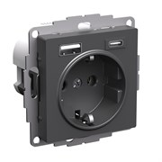 Systeme Electric AtlasDesign базальт розетка 16А с 2 USB A+C, 5В/2,4А/3,0А, 2х5В/1,5А, механизм ATN001432