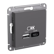 Systeme Electric AtlasDesign базальт розетка USB А+С, 5В/2,4 А, 2х5В/1,2 А, механизм ATN001439