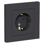 Systeme Electric AtlasDesign карбон розетка с заземлением, со шторками, 16А, в сборе ATN001044