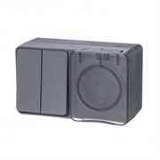 Systeme Electric AtlasDesign Profi54 наружный антрацит блок: розетка с заземлением, со шторками + выключатель 2-клавишный 10А ATN544074