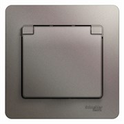 Glossa платина розетка с заземлением, со шторками с крышкой IP20 (в сборе) GSL001246