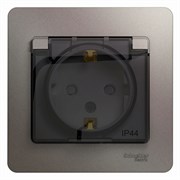 Glossa платина розетка с заземлением, со шторками с крышкой IP44 (в сборе) GSL001248