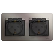 Glossa платина розетка 2-ая с заземлением, со шторками, в сборе, IP44 GSL001247