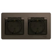 Glossa шоколад розетка 2-ая с заземлением, со шторками, в сборе, IP44 GSL000847