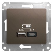 Glossa USB розетка A+С, 5В/2,4А, 2х5В/1,2 А, цвет шоколад GSL000839