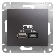 Glossa графит розетка USB A+С, 5В/2,4А, 2х5В/1,2А GSL001339