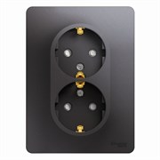 Glossa графит розетка 2-ая с заземлением, со шторками (в сборе) GSL001326