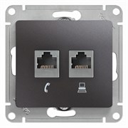 Glossa графит розетка 2-ая RJ11+RJ45, кат.5E GSL001385
