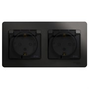 Glossa антрацит розетка 2-ая с заземлением, со шторками, в сборе, IP44 GSL000747