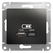 Glossa антрацит розетка USB A+С, 5В/2,4А, 2х5В/1,2А GSL000739