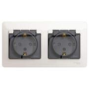 Glossa перламутр розетка 2-ая с заземлением, со шторками, в сборе, IP44 GSL000647