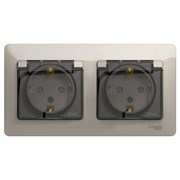 Glossa молочный розетка 2-ая с заземлением, со шторками, в сборе, IP44 GSL000947