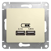 Glossa бежевый розетка USB 5В/2,1А, 2х5В/1,05мА GSL000233