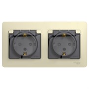 Glossa бежевый розетка 2-ая с заземлением, со шторками, в сборе, IP44 GSL000247