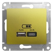 Glossa USB розетка A+С, 5В/2,4А, 2х5В/1,2 А, цвет фисташковый GSL001039