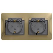 Glossa титан розетка 2-ая с заземлением, со шторками, в сборе, IP44 GSL000447