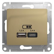 Glossa титан розетка USB A+С, 5В/2,4А, 2х5В/1,2А GSL000439