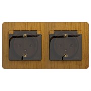 Glossa дерево дуб розетка 2-ая с заземлением, со шторками, в сборе, IP44 GSL000547