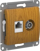 Glossa дерево дуб розетка двойная TV + компьютерная RJ45, кат. 5Е GSL000589
