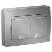 Blanca внутренняя алюминий розетка 2-ая с заземлением, IP44 со шторками, 16А, 250В BLNRS441123