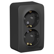 Blanca наружняя антрацит розетка 2-ая с заземлением, со шторками., 16А, 250В BLNRA011206