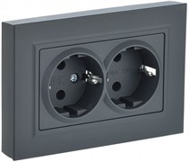IEK Brite графит розетка 2-места с заземлением, без защ. штор. 16А в сборе BR-R21-16-K53-F