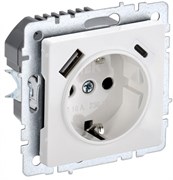 IEK Brite Base белый розетка с заземлением и шторками, 16А с USB A+C 18Вт BR-R14-16-U22-018-K01
