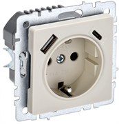 IEK Brite Base бежевый розетка с заземлением и шторками, 16А с USB A+C 18Вт BR-R14-16-U22-018-K10