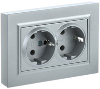 IEK Brite Base сталь розетка 2-места с заземлением, без защитных створок 16А в сборе BR-R21-16-K46-F