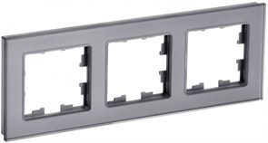 IEK Brite Decor серый глянец стекло рамка 3 места BR-M32-G-K03