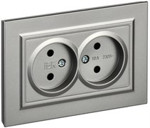 IEK Brite сталь розетка 2-я без заземления, шторок, 10А в сборе BR-R20-10-K46-F