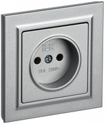 IEK Brite Base алюминий розетка без заземления, шторок, 10А в сборе BR-R10-10-K47-F