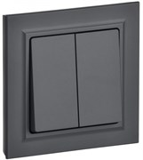 IEK Brite графит выключатель 2- клавишный. 10А в сборе BR-V20-0-10-K53-F
