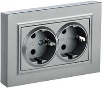 IEK Brite алюминий розетка 2 - места, с заземлением и шторками, 16А в сборе BR-R24-16-K47-F