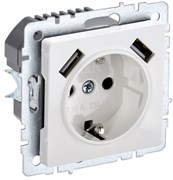 IEK Brite Base белый розетка с заземлением и шторками, 16А с USB A+A 3,1А BR-R14-16-U21-D31-K01