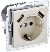 IEK Brite Base бежевый розетка с заземлением и шторками, 16А с USB A+A 2,1А BR-R14-16-U21-D21-K10