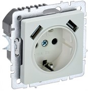 IEK Brite Base жемчуг розетка с заземлением и шторками, 16А с USB A+A 3,1А BR-R14-16-U21-D31-K36