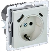 IEK Brite Base жемчуг розетка с заземлением и шторками, 16А с USB A+C 18Вт BR-R14-16-U22-018-K36