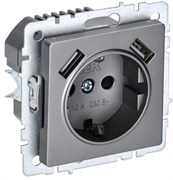 IEK Brite Base сталь розетка с заземлением и шторками, 16А с USB A+A 3,1А BR-R14-16-U21-D31-K46