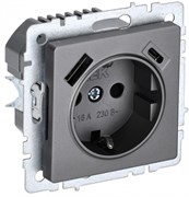 IEK Brite Base сталь розетка с заземлением и шторками, 16А с USB A+C 18Вт BR-R14-16-U22-018-K46
