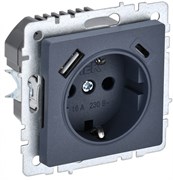 IEK Brite Base маренго розетка с заземлением и шторками, 16А с USB A+C 18Вт BR-R14-16-U22-018-K35