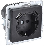 IEK Brite Base чёрный розетка с заземлением и шторками, 16А с USB A+C 18Вт BR-R14-16-U22-018-K02