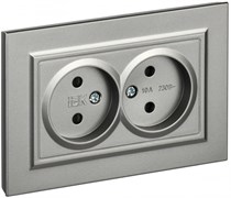 IEK Brite сталь розетка 2-я без заземления, со шторками, 10А в сборе BR-R23-10-K46-F