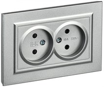 IEK Brite алюминий розетка 2-я без заземления, со шторками, 10А в сборе BR-R23-10-K47-F